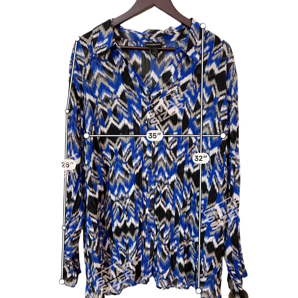 Lane Bryant Blouse Womens 26/28 Blue Chevron Ikat Bell Sleeve Boho Career Top - Picture 6 of 10